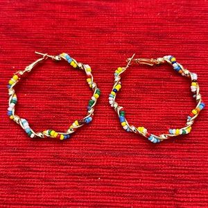 Beaded and braided gold hoop earrings